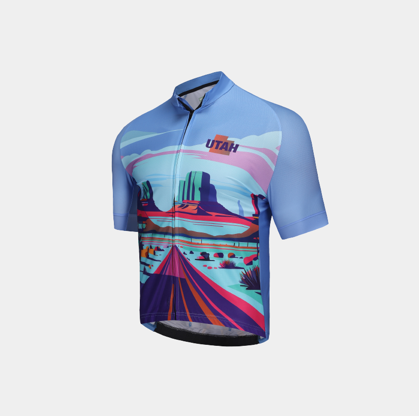 Men's Printed Cycling Jersey-Blue