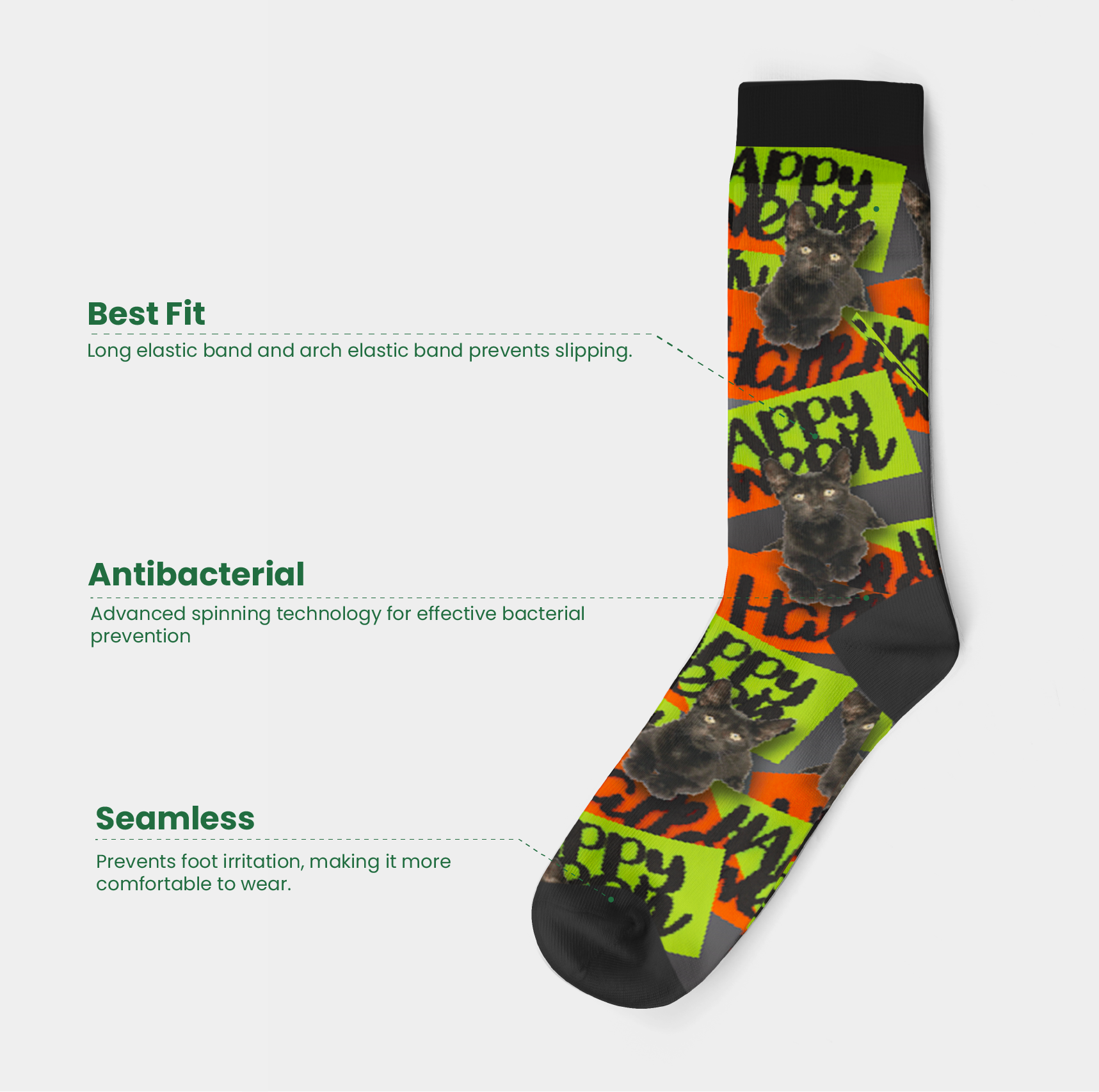 Halloween Cats Crew Sock (9")